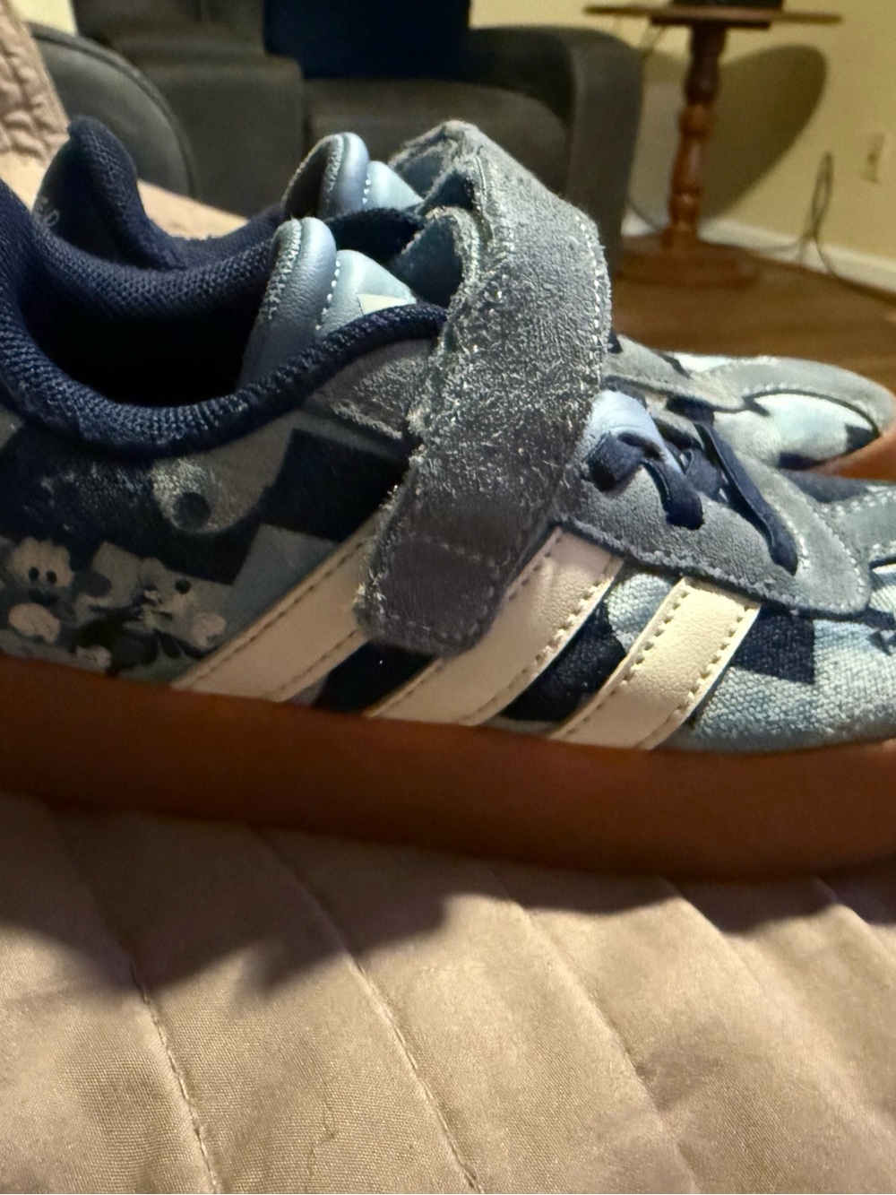 adidas Kids Light Blue Disney Velcro Sneakers with White Stripes